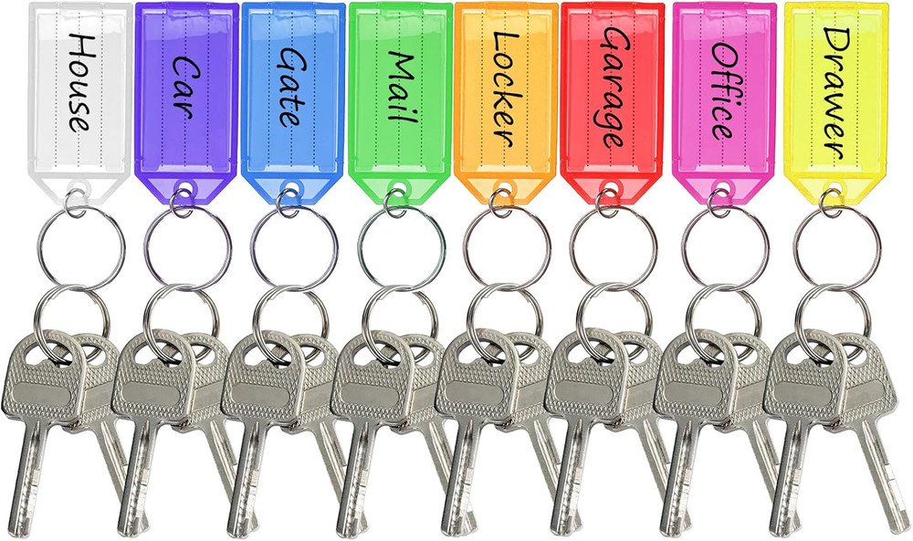 200 Pcs Plastic Key Tags, Key Label Window with Split Ring and Ruled Blank Label