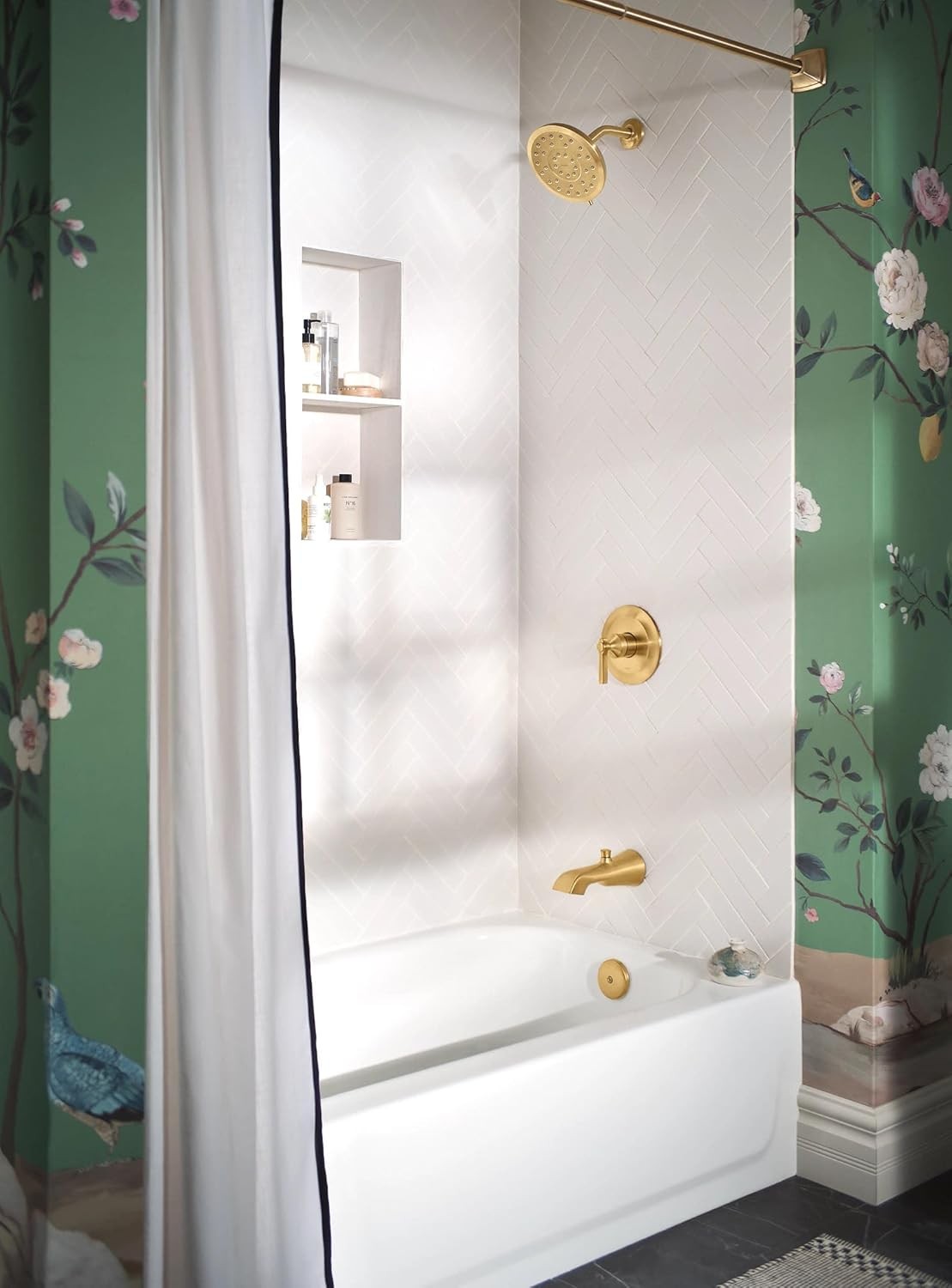 Brushed Gold 72-Inch Adjustable Permanent Mount Curved Shower Curtain Rod