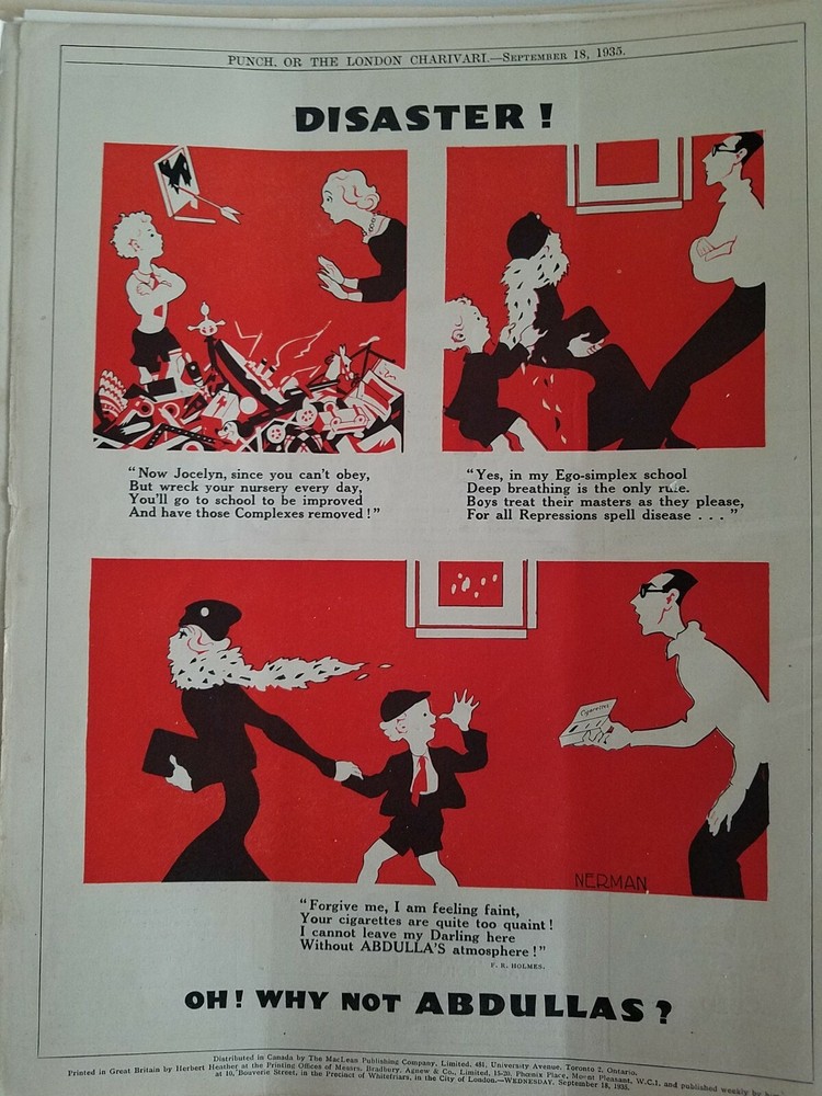 1935 Abdulla cigarettes disaster Nerman art vintage ad