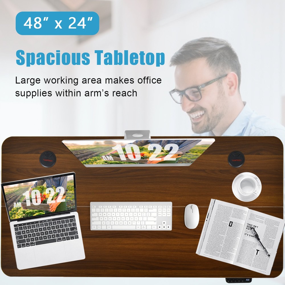 48" Electric Standing Desk Height Adjustable w/ Control Panel & USB Port Walnut