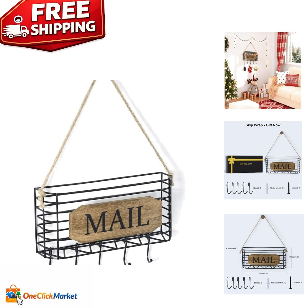 Compact Rustic Key Holder and Mail Organizer - Wall Mounted for Easy Access