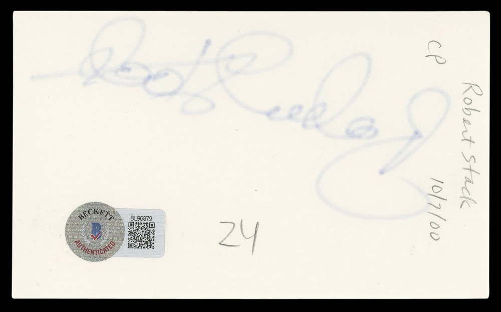 Robert Stack Airplane! Authentic Signed 3x5 Index Card Autographed BAS #BL96879