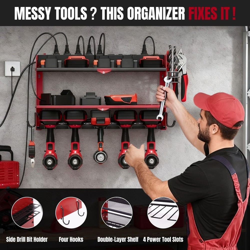 Modular Power Tool Organizer Wall Mount with Charging Station, 3-Layer Heavy ...