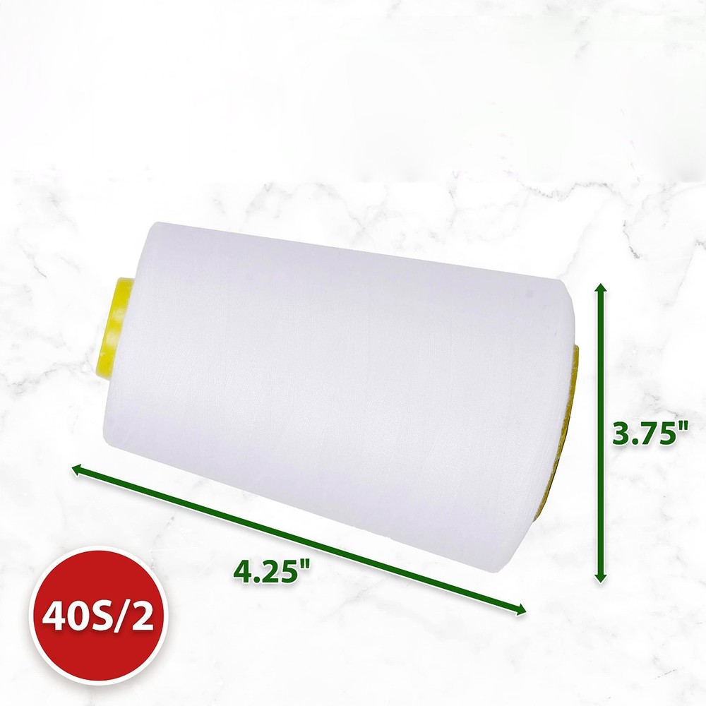 Overlock Machine Thread, 4 Cones White Polyester, 24000 Yards, 40S/2