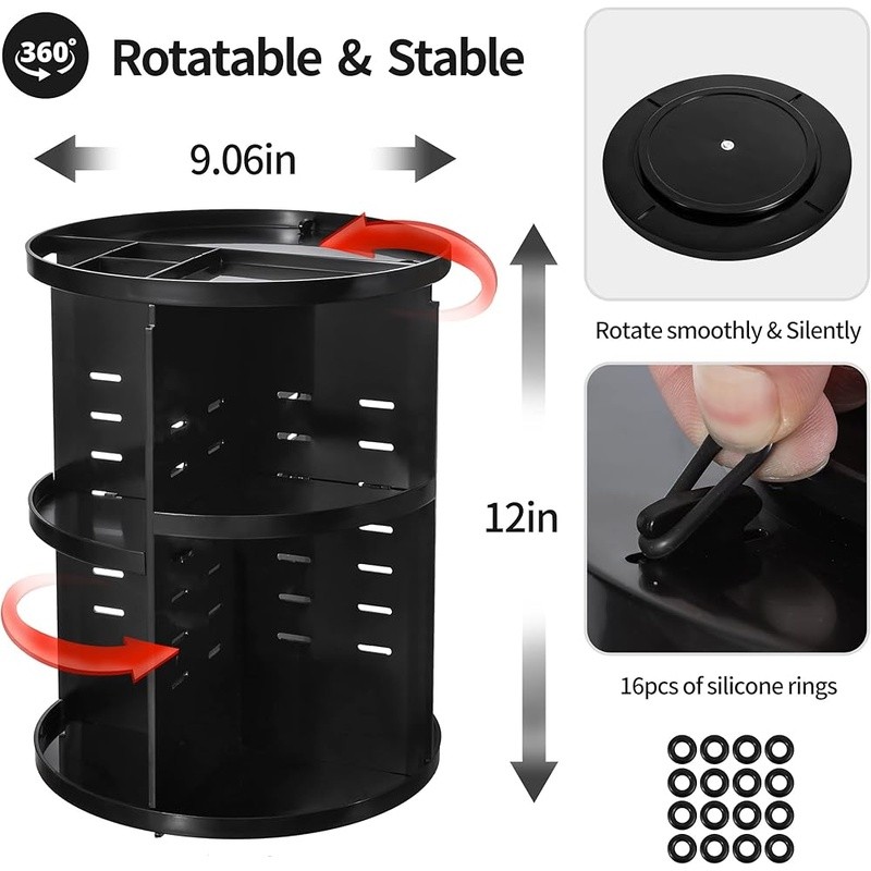 360° Rotating Makeup Organizer Adjustable Trays Large Capacity Durable Gift New