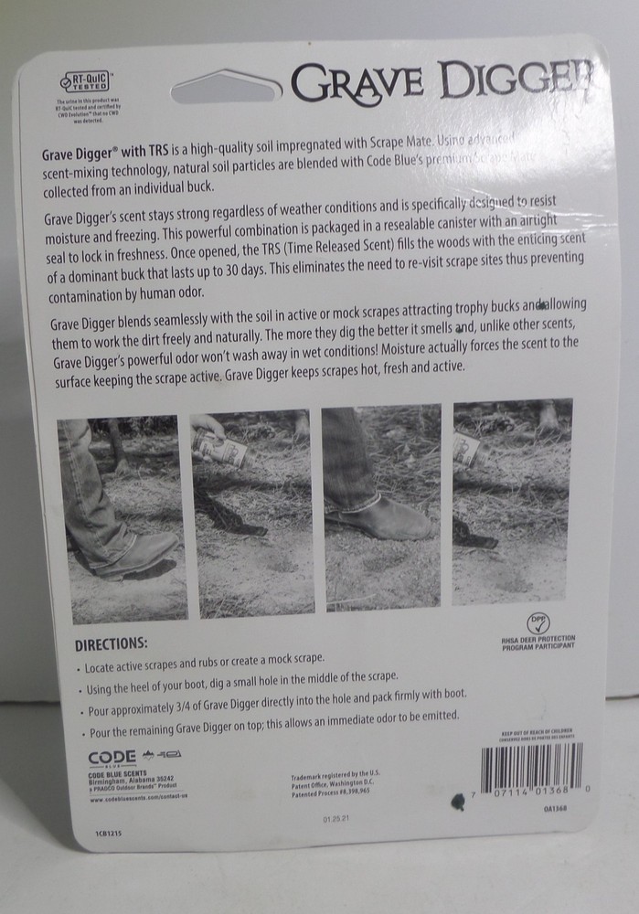 Code Blue Grave Digger Whitetail Scrape Mate deer urine 12oz