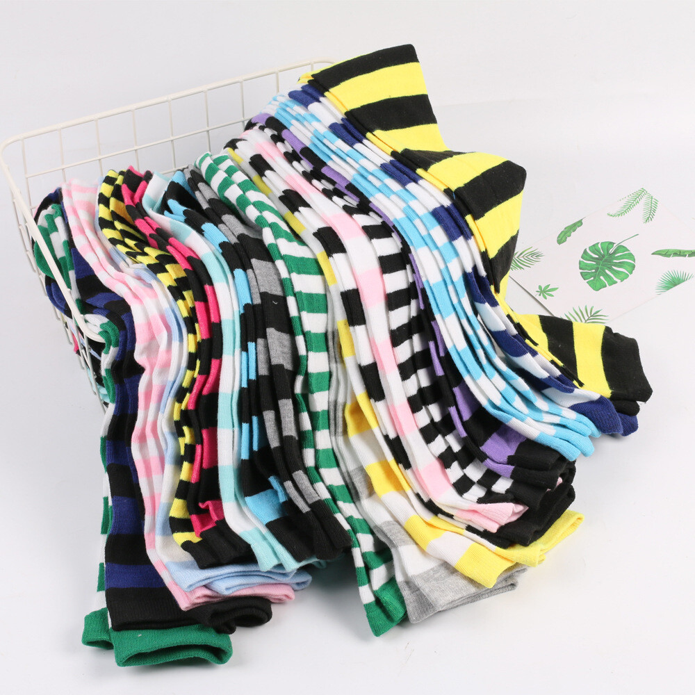 Women Girls Striped Long Socks Over The Knee Socks Thigh High Stockings Casual