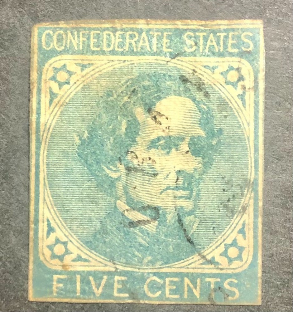 Confederate US Stamp CSA #7 5¢ Blue USED / Canceled - Jefferson Davis