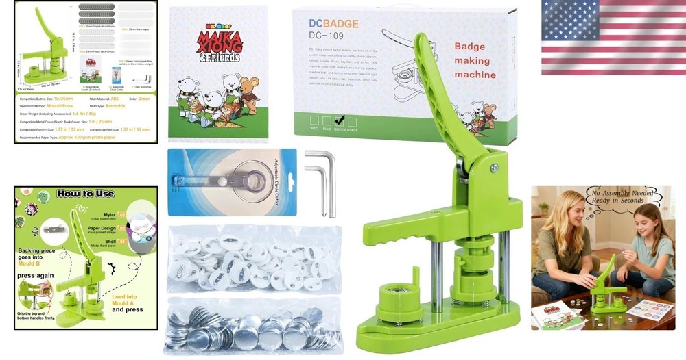 25mm DIY Button Maker Kit: Complete Badge Machine with 500 Supplies & Magic Book