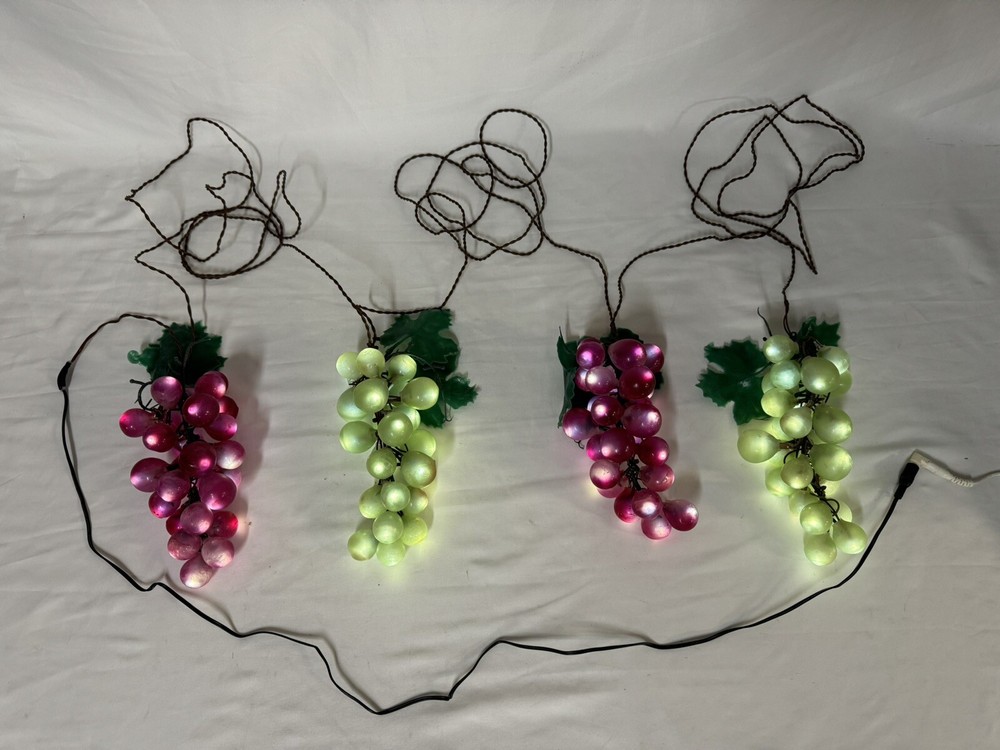 Vintage 4 Red & Green Grape Cluster Rubber Hanging 20ft String Light