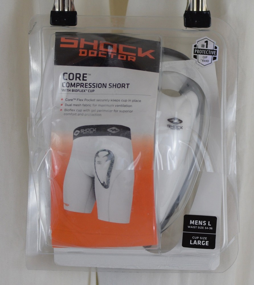 Shock Doctor Compression Shorts Men Protective Bio-Flex Cup White Size Large