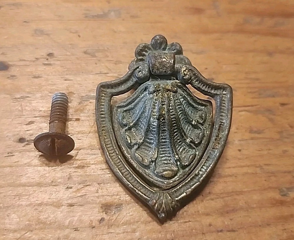 Single Ornate Brass Drop Bail Drawer Pull ~ Single Hole Mount ~ Small - CvHP