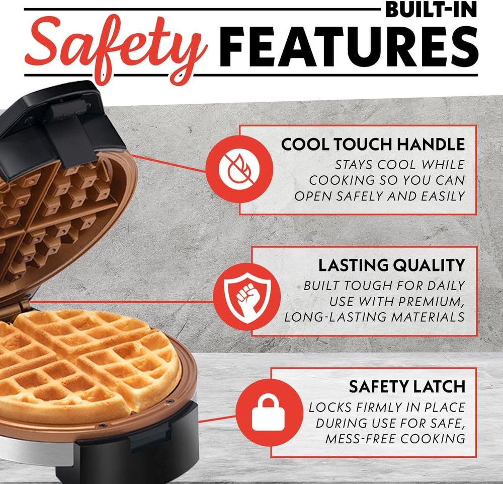 Compact Belgian Waffle Maker Nonstick Plates Adjustable Browning