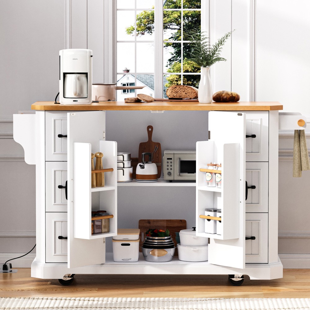Kitchen Island with Drop Leaf Rolling Kitchen Cart with Internal Storage
