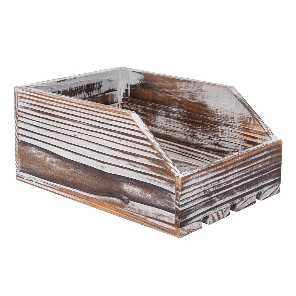 Torched Wood Paper Nesting Tray Stackable Document Storage Crate File Organiz...