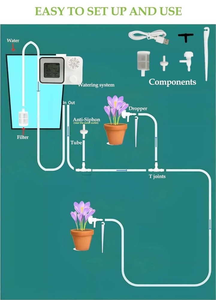 Automatic Plant Watering Device Drip Irrigation Watering System Kit for Vacation