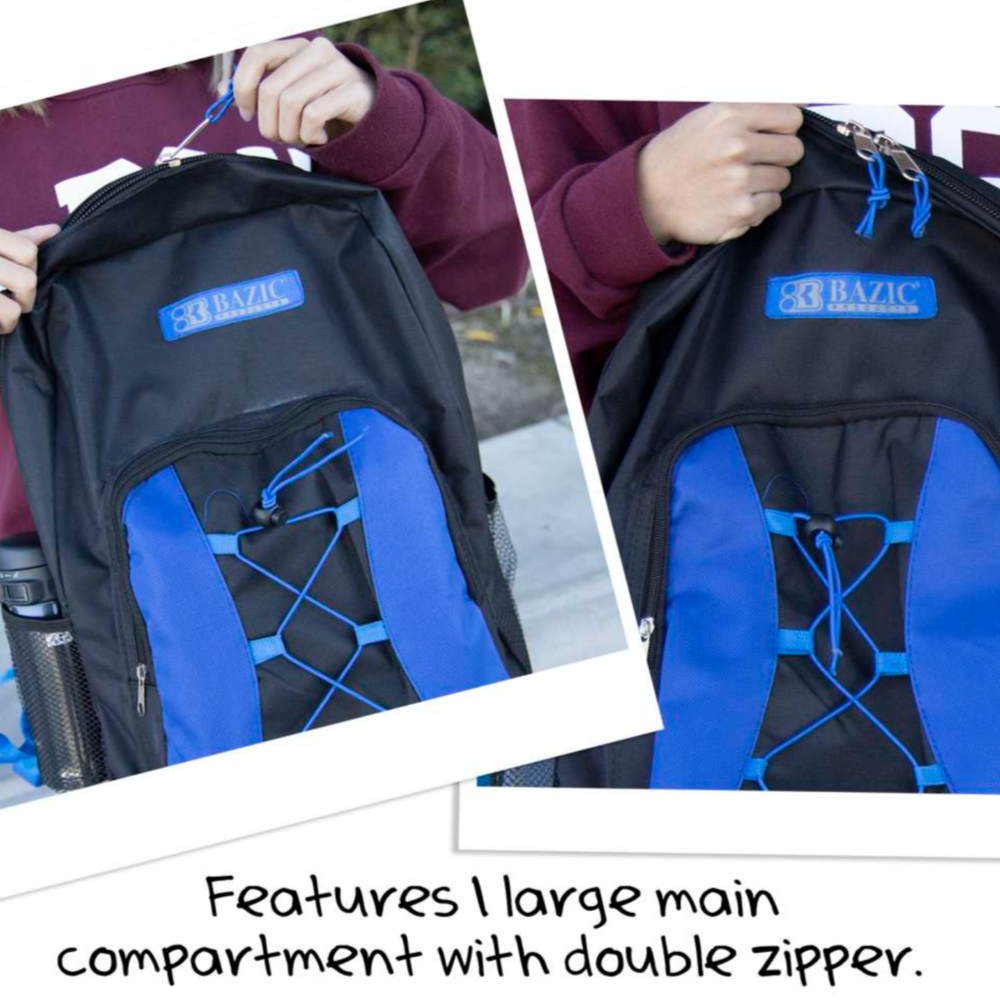 17" Bungee Backpack, Double Zipper, Durable, Assorted Colors