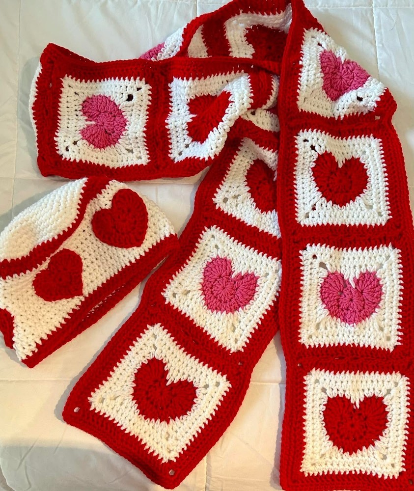 Crocheted Valentine Scarf and Hat Set