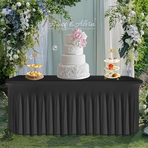 2 Pack Table Skirt, Wrinkle-Free Spandex 72" x 30" (Rectangular) - 2 Pack Black