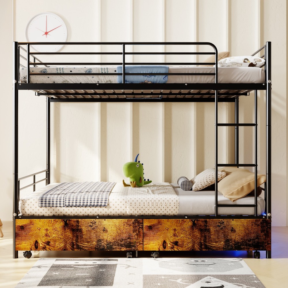 Bunk Bed with USB Charging Station, Able to Split, Metal Bunk Bed, Storage Space