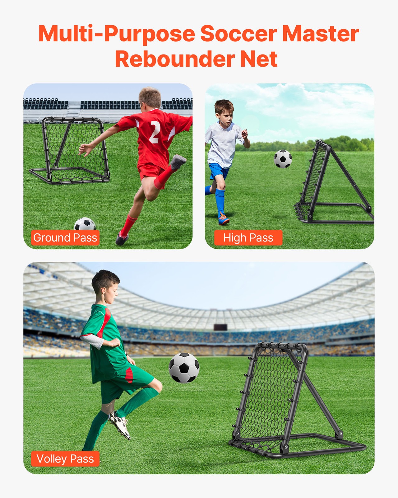 34"x34" Soccer Rebounder Net Kick-Back Portable Football Training Gifts