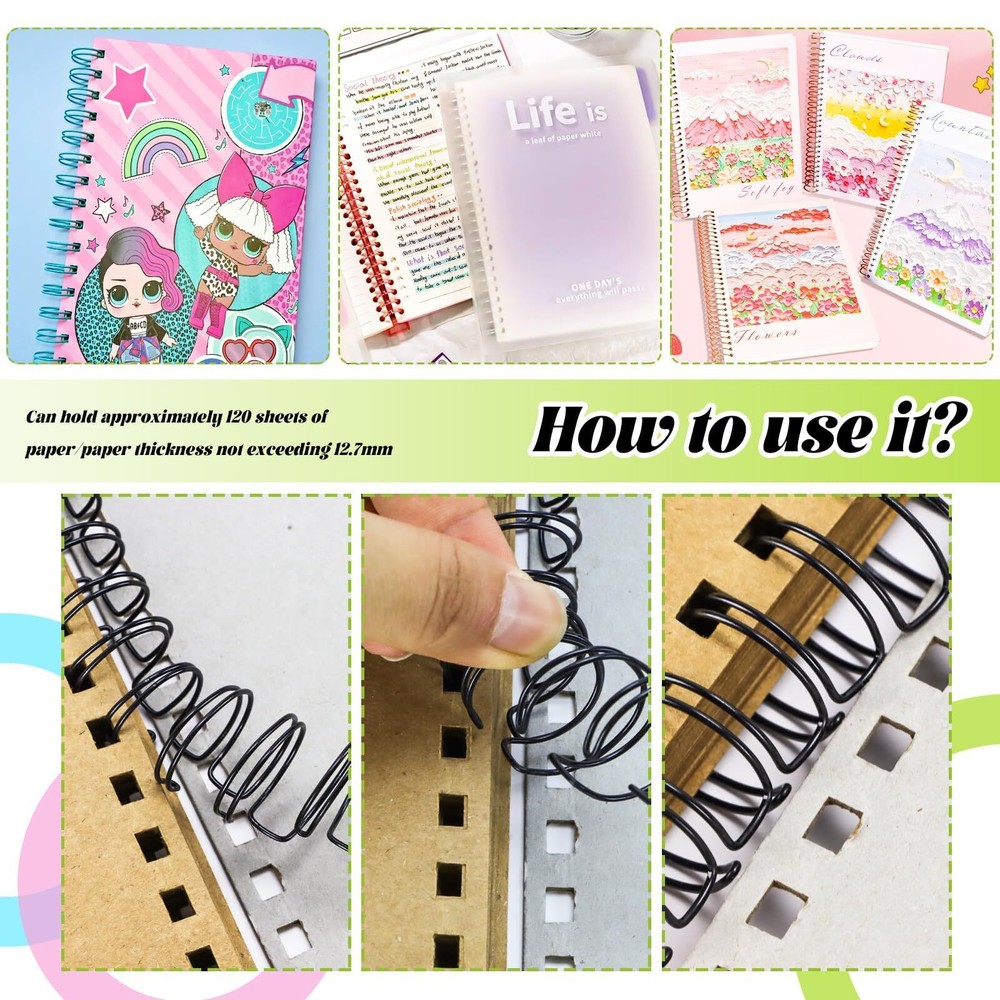 48 Pack 9/16 Inch Double Loop Binding Wires Spiral Notebook Maker, 2:1 Pitch