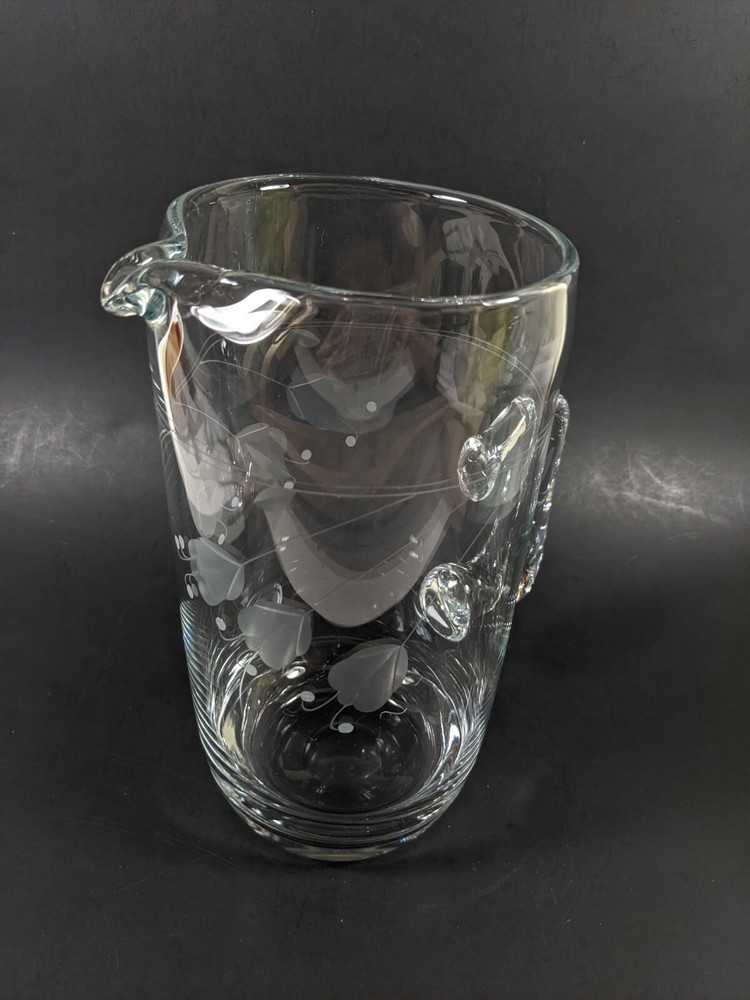 Crystal Pitcher with Cut Flower Designs Hand Blown Kitchenware Decor Serving