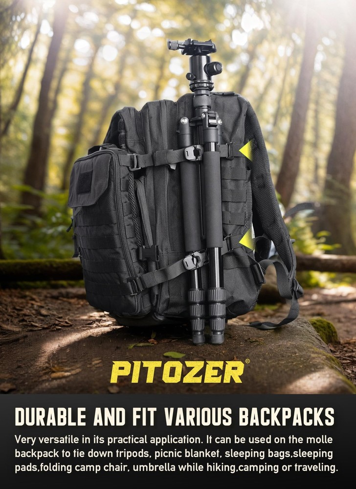 Pitozer Molle Backpack Straps Tactical Rush Tier System Black 2Packs