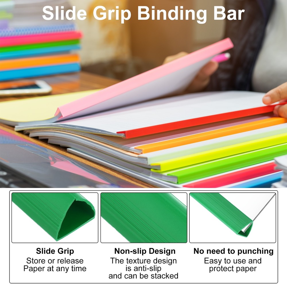 10Pcs Binding Bars, 25mm Binding Bars 220 Sheets Capacity, Green