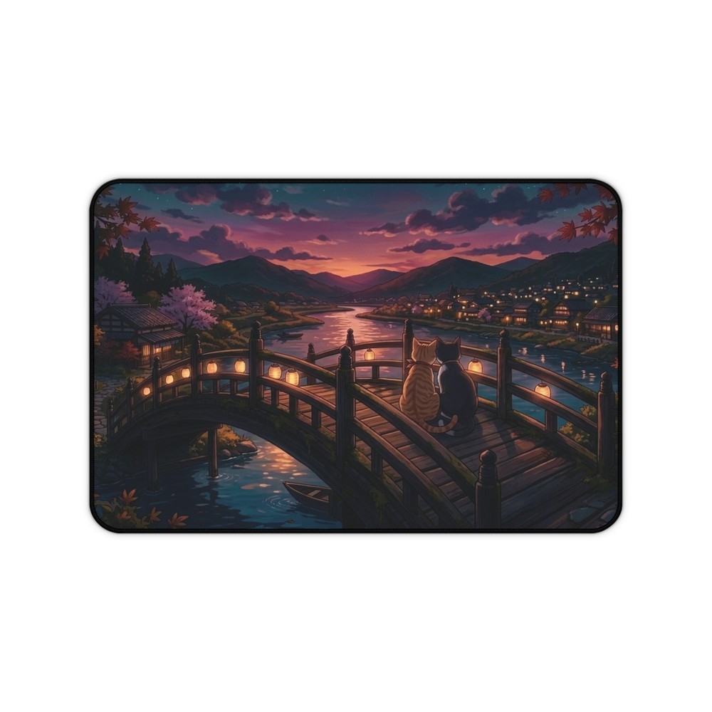 Cat at sunset Desk Mat