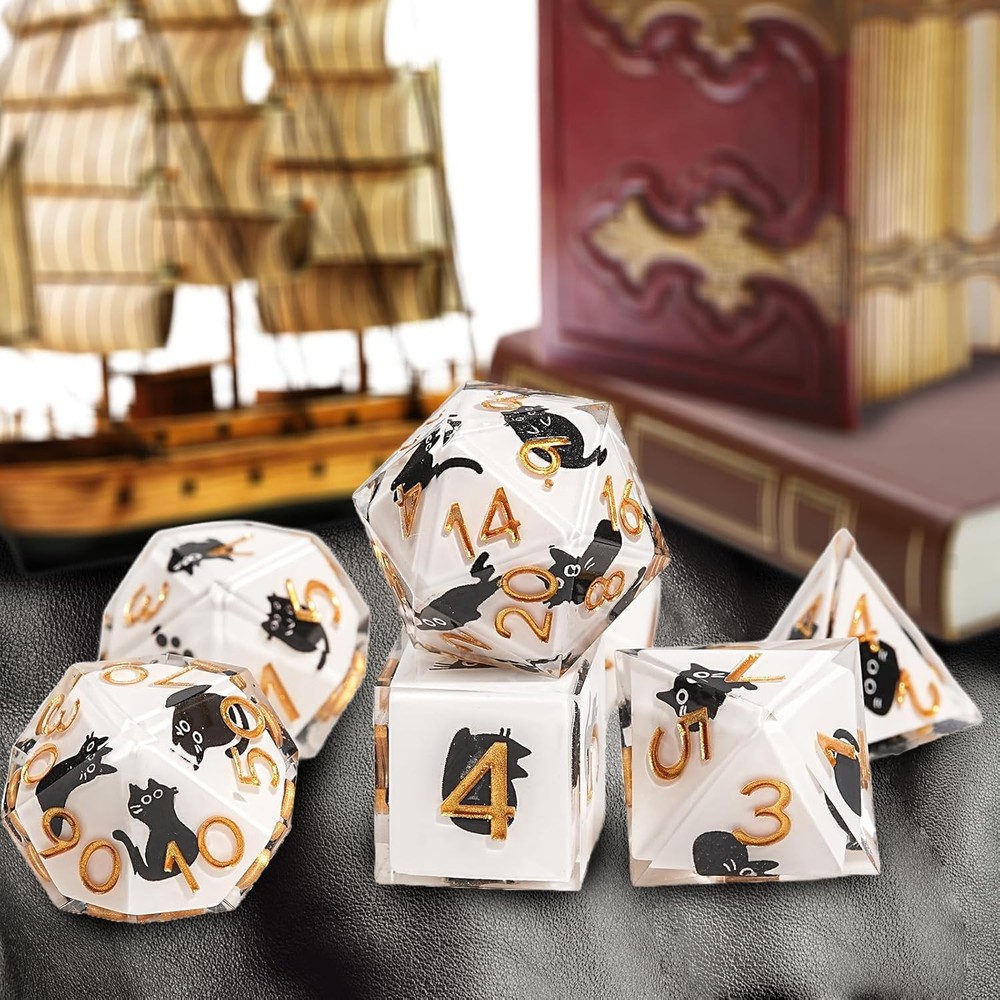 7 DND Dice Set Cute Cat Pattern Polyhedral Dice for Dungeons & Dragons Tabletop
