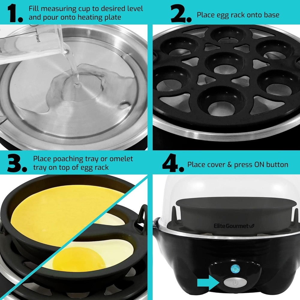 Compact Electric Egg Cooker - Hard, Medium, Soft Boiled & Omelet Maker, Black