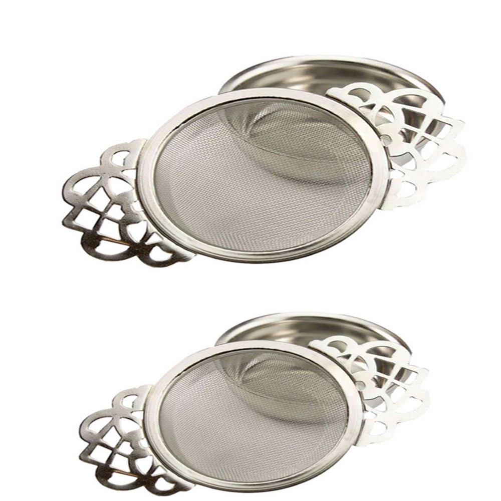 2 Pack Tea Strainers with Drip BowlsStainless Steel Loose Leaf Tea Strainers-...