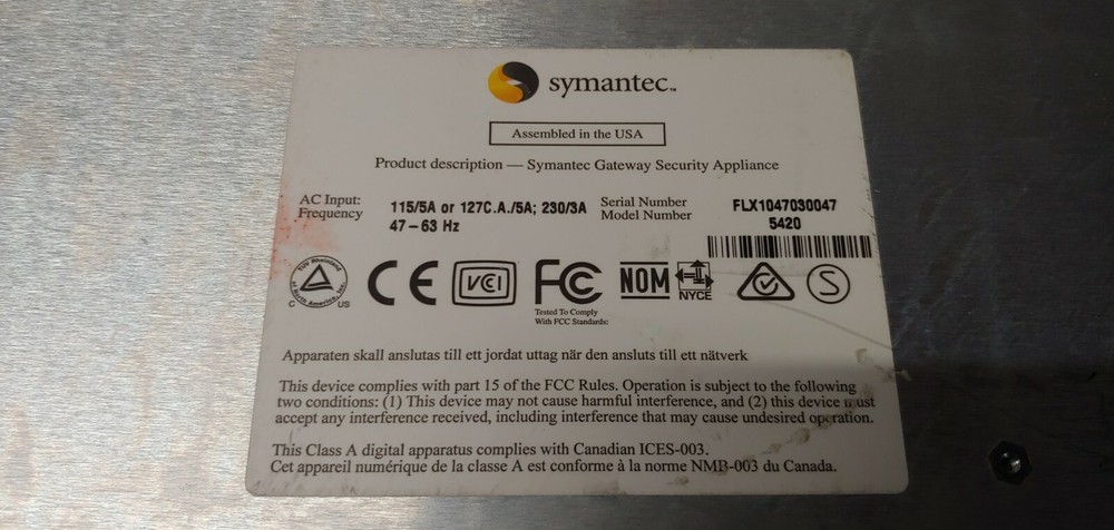 Symantec Gateway Security 5420 Firewall VPN