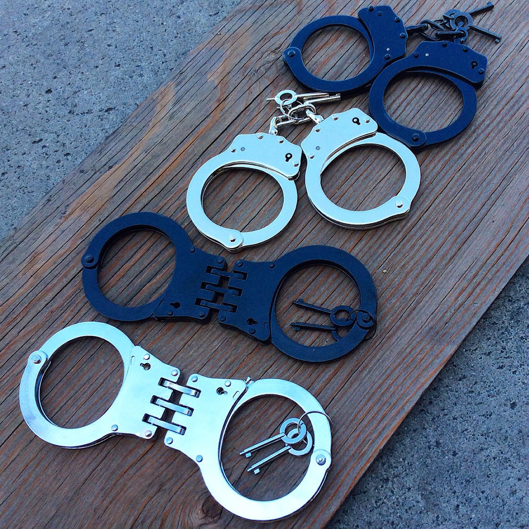 Chain Hinged Style Police Handcuffs Double Lock Hand Cuffs +2 Keys New