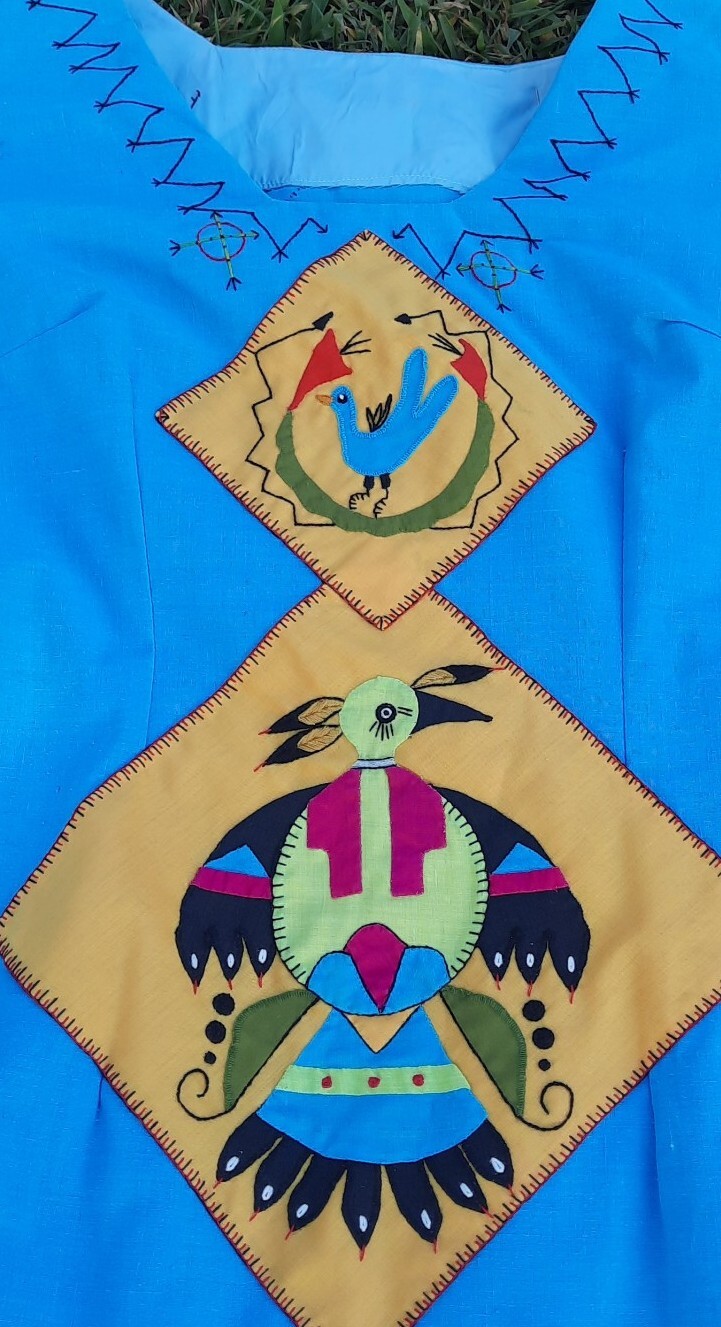 Vtg Authentic Seminole Indian 1930s Dress Handmade Stitched Blue Native American