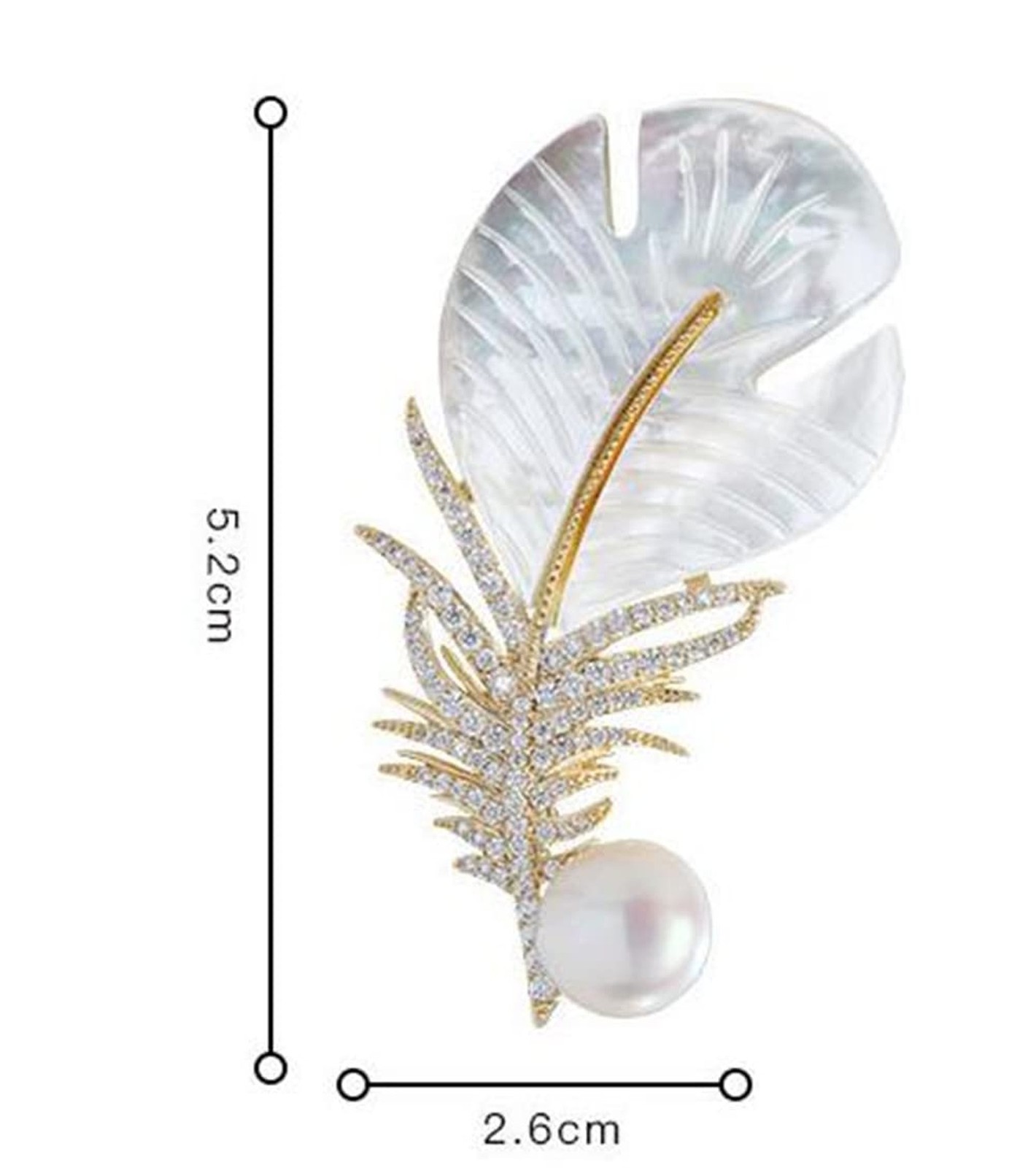 Seashells Rhinestone Pearl Feather Brooch Pin for Women Elegant Fashionable C...