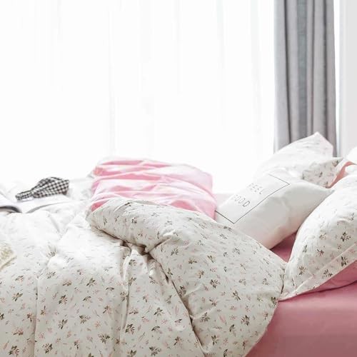 7 Pcs Size Comforter Set with Sheets, Queen Pink White Floral Comforter Set