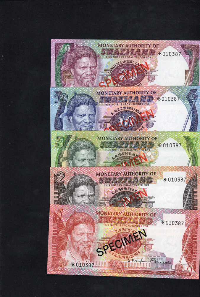 Swaziland COMPLETE 5 SPECIMEN SET 1974 UNC/d10