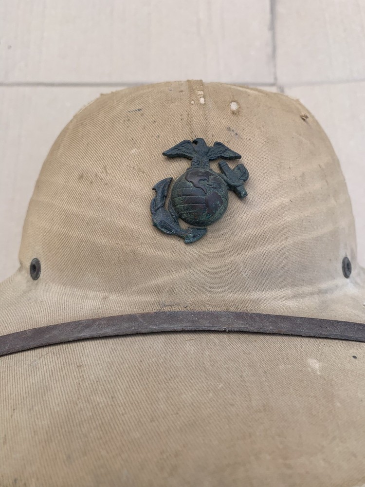Original WWII USMC Sun Hat Pith Helmet 1943 Dated