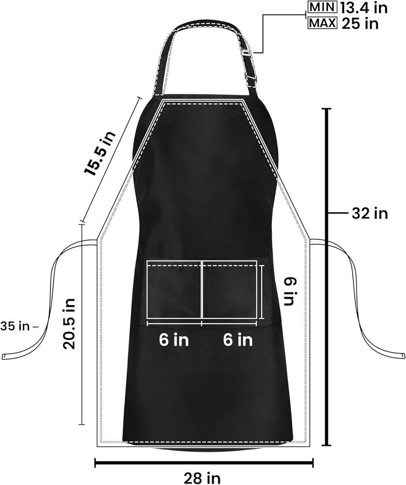 Utopia Kitchen 10 Pack Bib Apron Adjustable with 2 Pockets, 10 Pack, Black