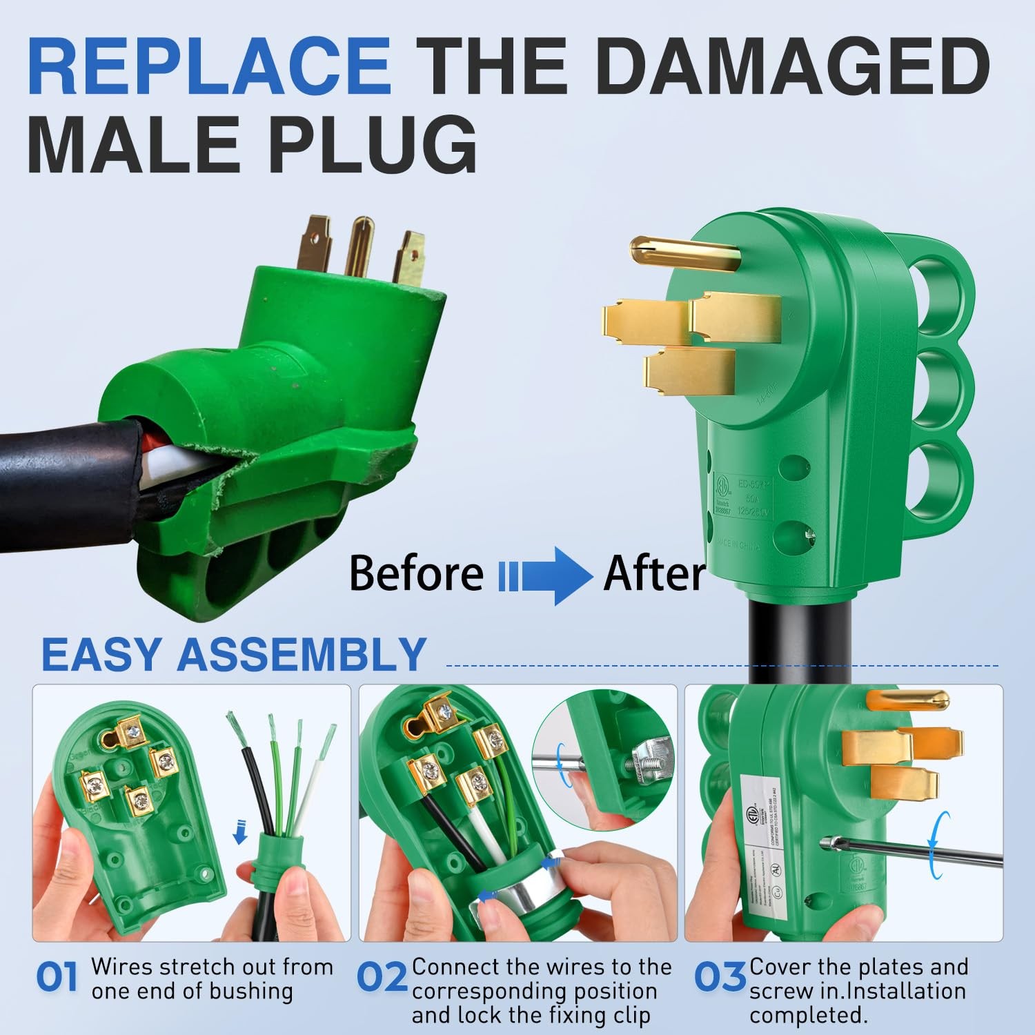 Nilight Rv Plug Adapter 50 Amp RV Male and Female Plug Set 14-50P 14-50R