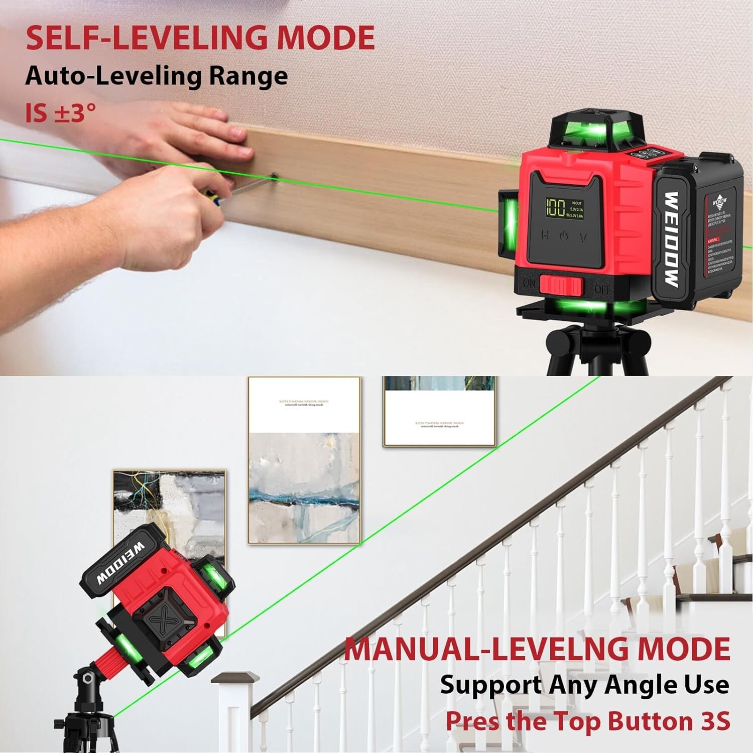 16 Lines Laser Level Self Leveling Accurate 4×360° with 4800 mAh Battery