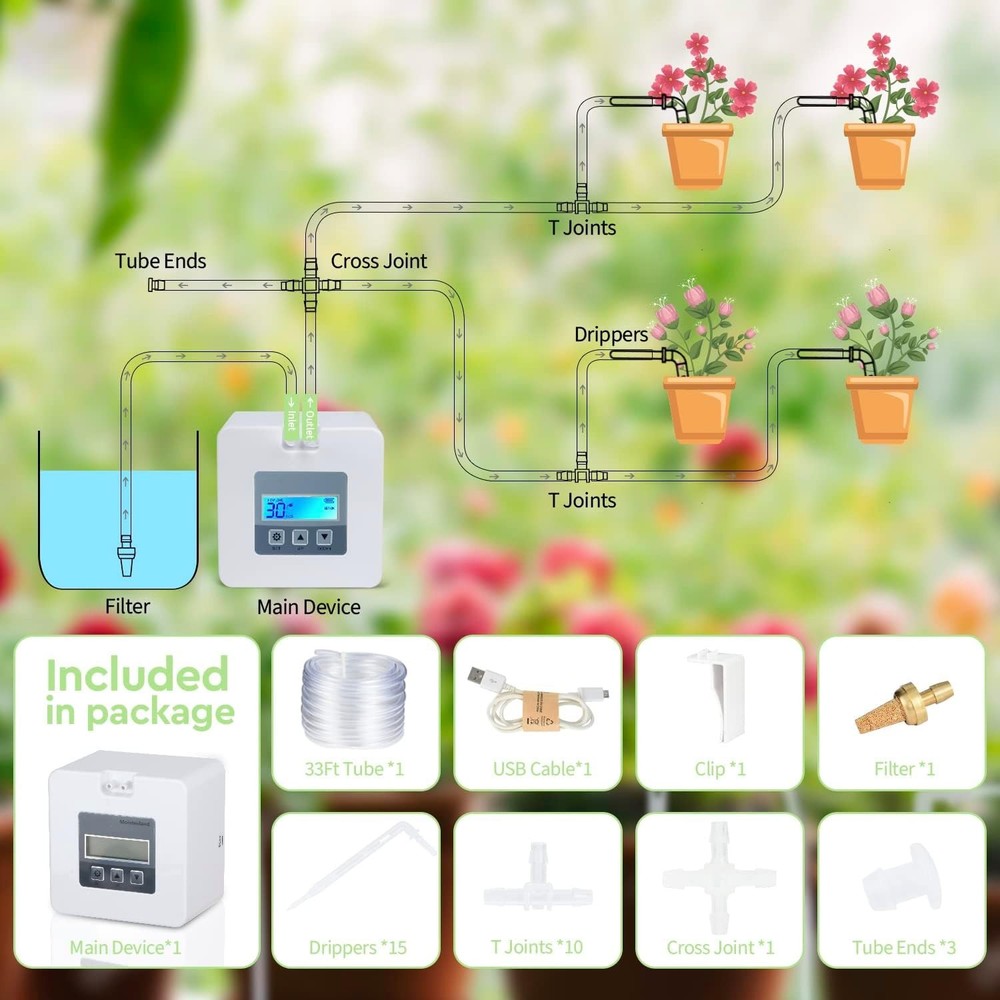 Automatic Drip Irrigation Kit for Indoor Plants with Programmable Water Timer