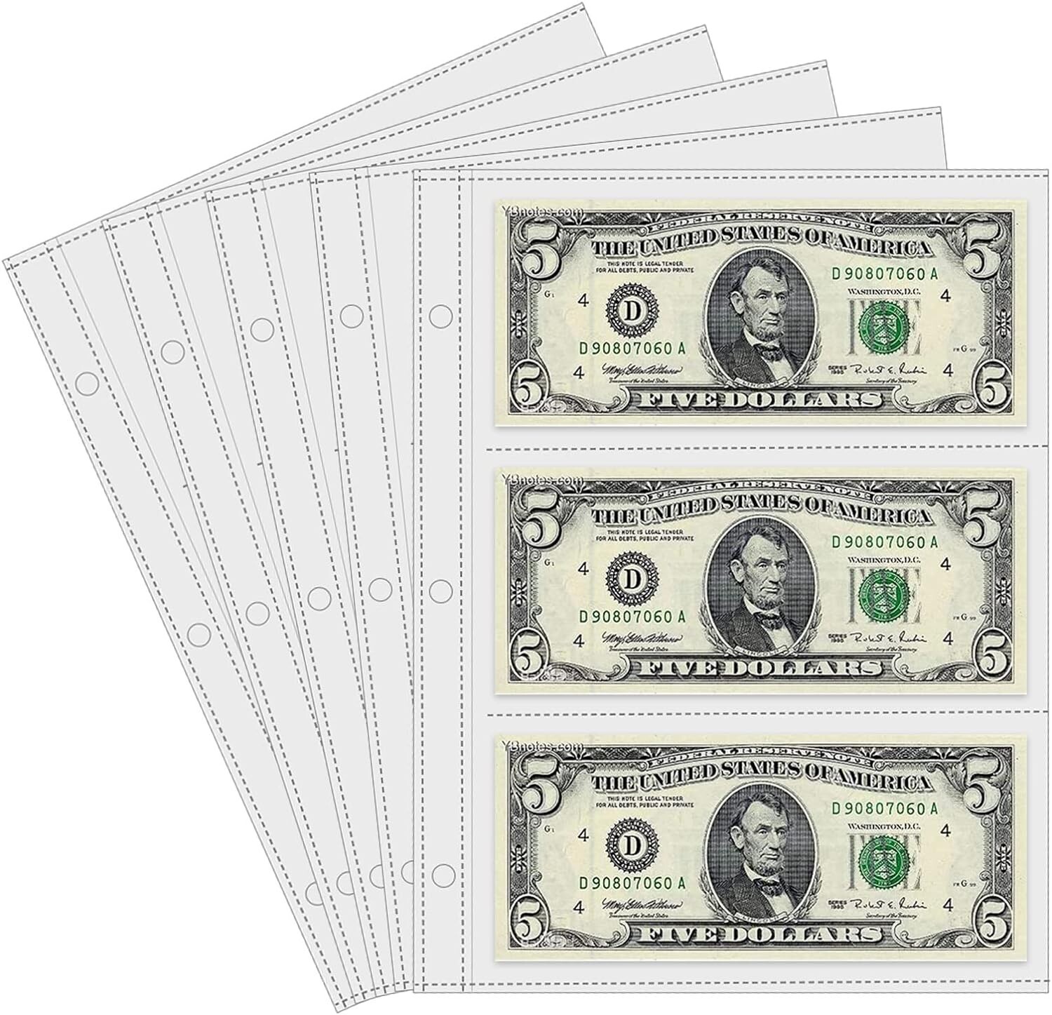 Currency Sleeves,50Pcs Page Protectors for 3 Ring Binder, 3-Pocket Banknote