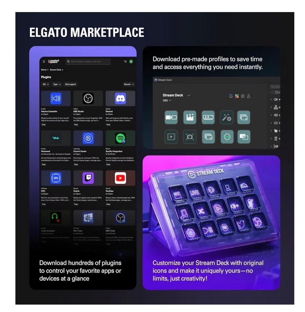 Stream Deck MK.2 – Studio Controller, 15 macro keys, trigger actions in apps