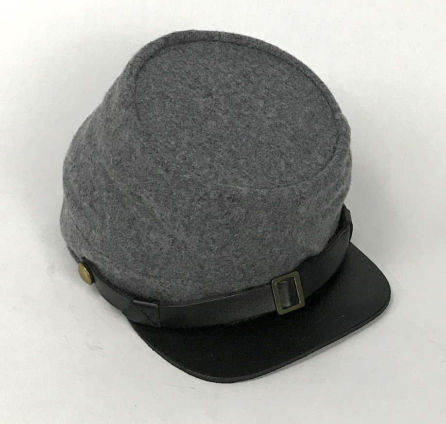 Confederate Civil War Kepi of Grey Wool with Leather Brim - Size Extra Small