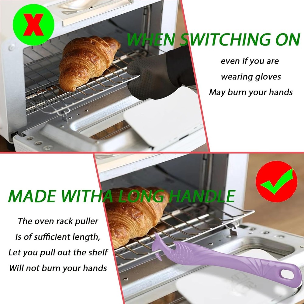 Oven Rack Push Pull Tool 2-Pack (11 Inch) - Longer Handle Suitable for Toaster O