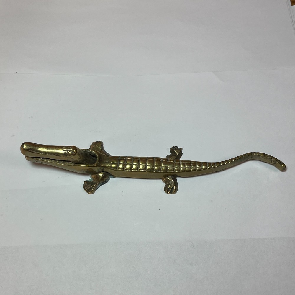 Vintage Brass Alligator Nutcracker 8" Figural Crocodile Kitchen Tool
