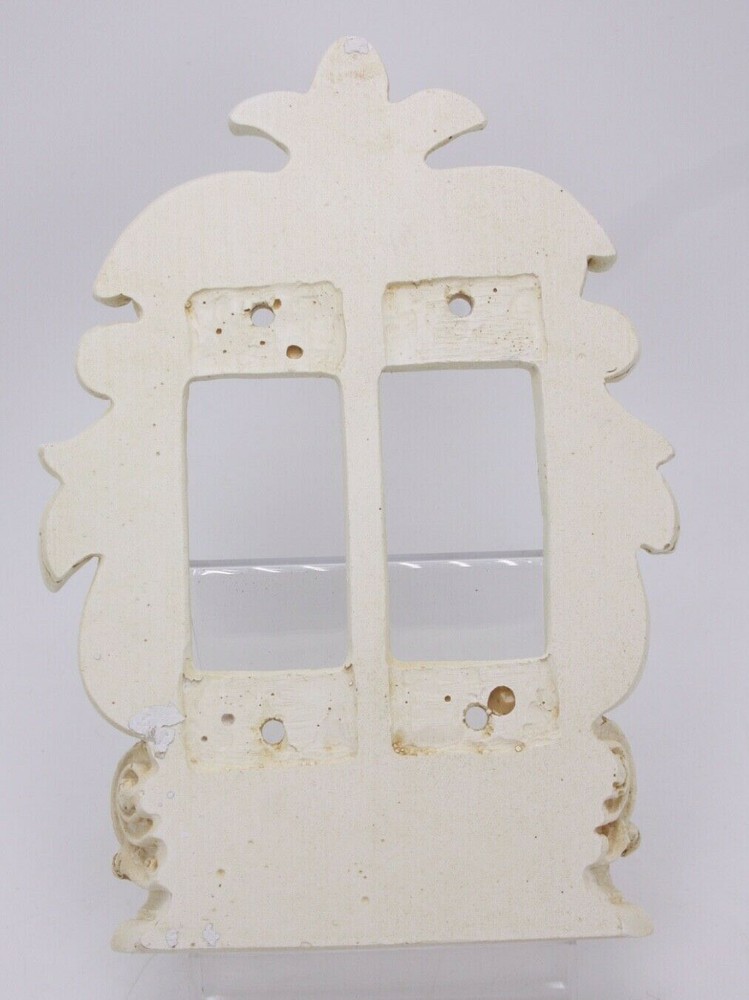 Composite 3D Antique Style Double White Dimmer Light Switch Plate Fleur de Lis